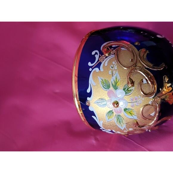 8 Piece Blue Red Gold Enamel Floral Embellished Brandy Snifters Cordial Glasses - Picture 7 of 12